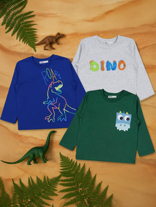 Dıno Baskılı 3'lü Set 2-4 Yaş Sweatshirt - Standart3-4 Yaş