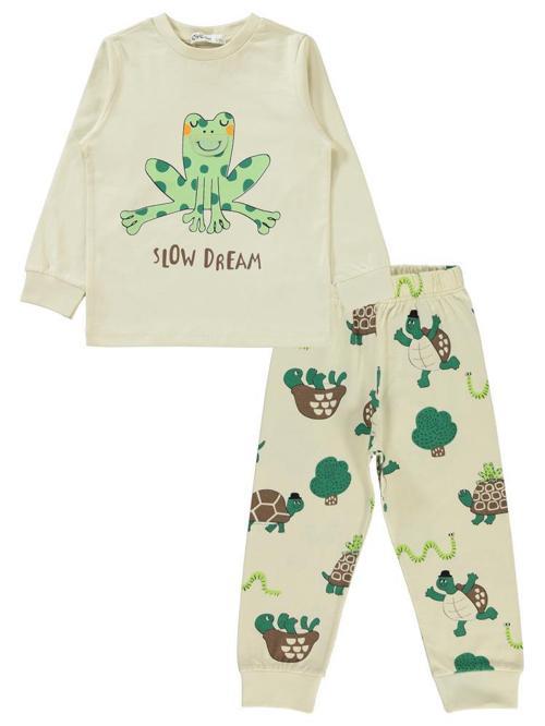 Slow Dream Kurbağa Baskılı 2-5 Yaş Pijama Takımı - Bej5-6 Yaş