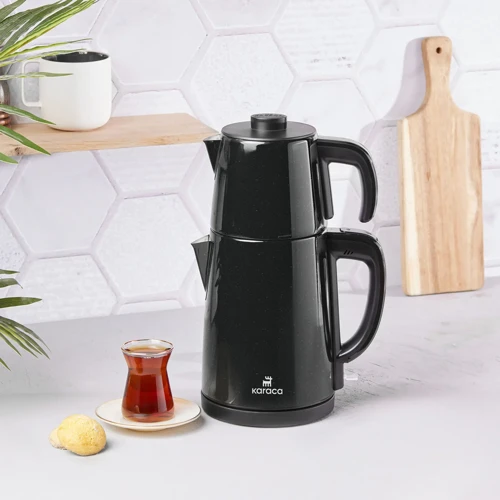 Gastro Dem 2 in 1 Çelik Çay Makinesi ve Su Isıtıcı Shiny Black