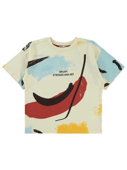 Serbest Fırça Emprimeli 10-13 Yaş Tişört - Turuncu10-11 Yaş