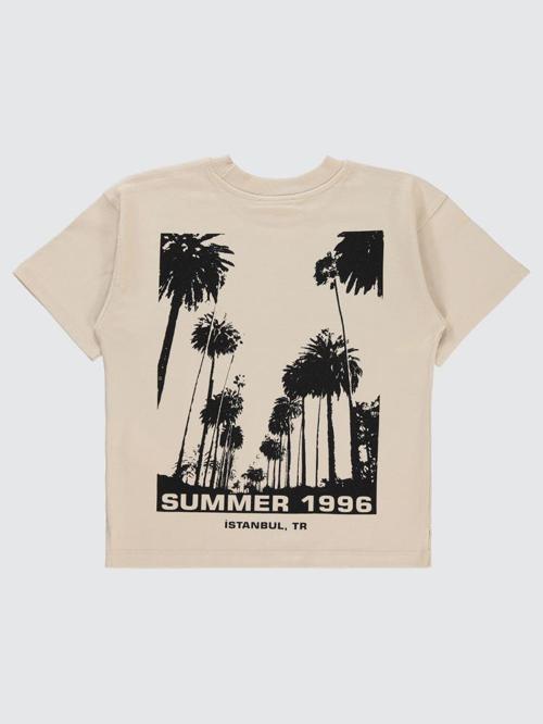 Summer Baskılı Oversıze 6-9 Yaş Tişört - Bej8-9 Yaş