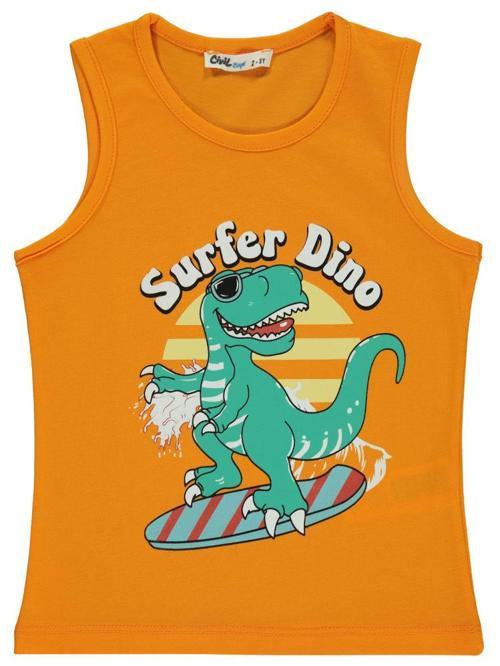 Surfer Dino Baskılı 2-5 Yaş Tişört - Turuncu2-3 Yaş