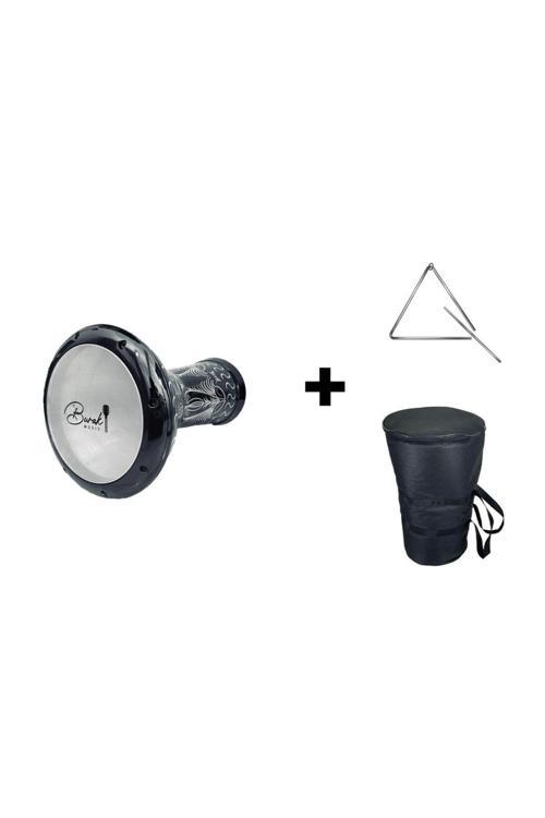 İşlemeli Erzincan Darbuka + Üçgen zil + Taşıma Kılıfı