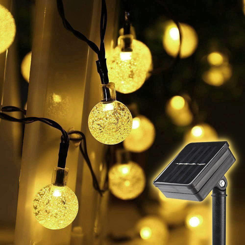 ENERJİ TASARRUFLU GÜNEŞ ENERJİLİ CAM 7 M 50 LED SARI AYDINLATMA LAMBASI BAHÇE SÜSÜ