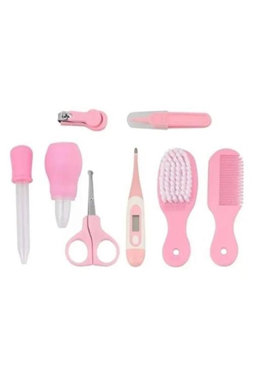 8 Parça Pembe Bebek Bakım Seti Yeni Doğan Bakımı Ateş Ölçer Tırnak Makası Cımbız Tarak Fırça Kiti