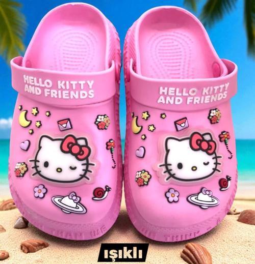 Hello Kitty Kız Çocuk Kaymaz Taban Işıklı Pembe Terlik Havuz Plaj Sandaleti