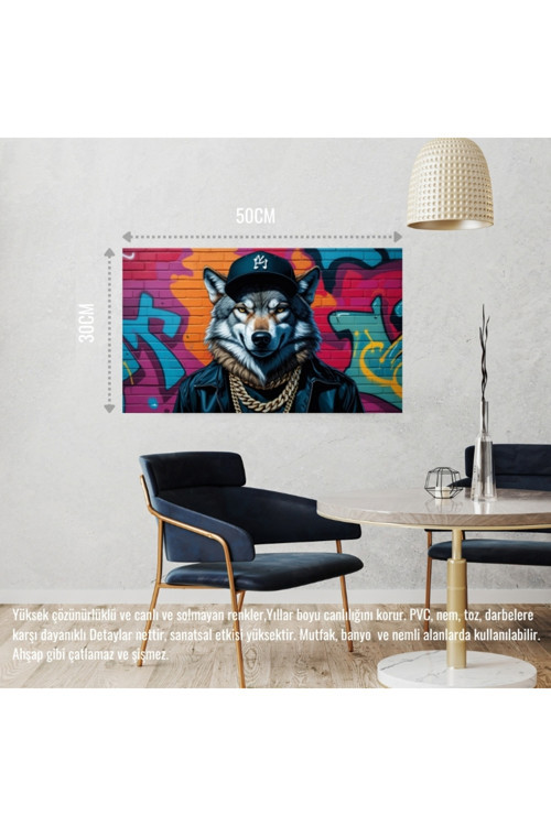 Rapçi Kurt 01 Çerçevesiz 50X30 Cm Pvc Tablo