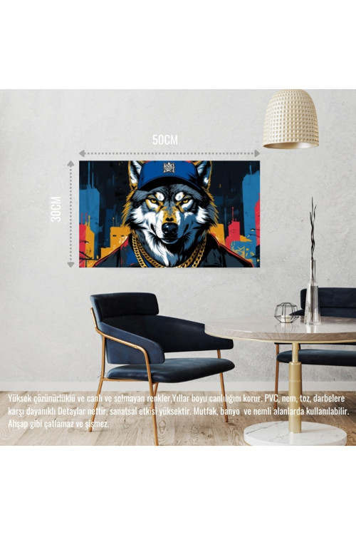 Rapçi Kurt 03 Çerçevesiz 50X30 Cm Pvc Tablo