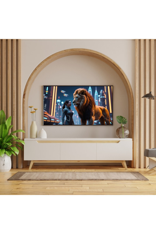 Hayvan Figürlü Kadın Ve Aslanlı Pvc 60X90 Cm Çerçevesiz Tablo 38