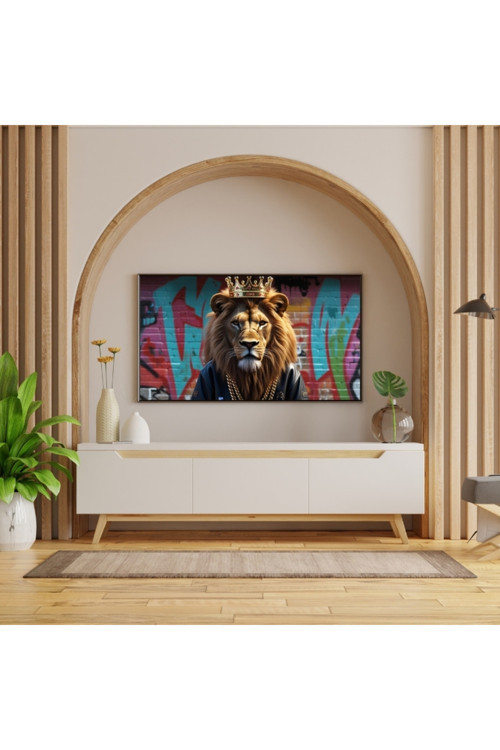 Hayvan Figürlü Rapçi Kral Aslan Pvc 60X90 Cm Çerçevesiz Tablo 02