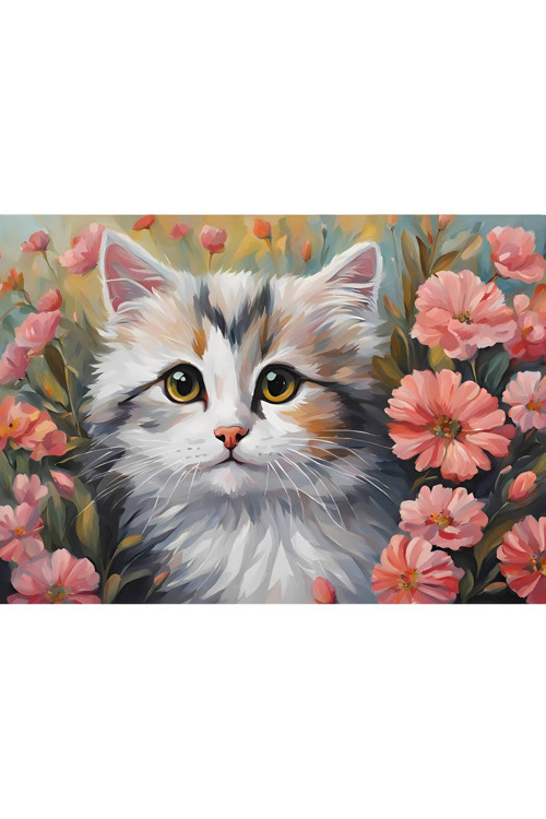 Sevimli Kedi Cat6 70X50Cm Çerçevesiz Karton Tablo