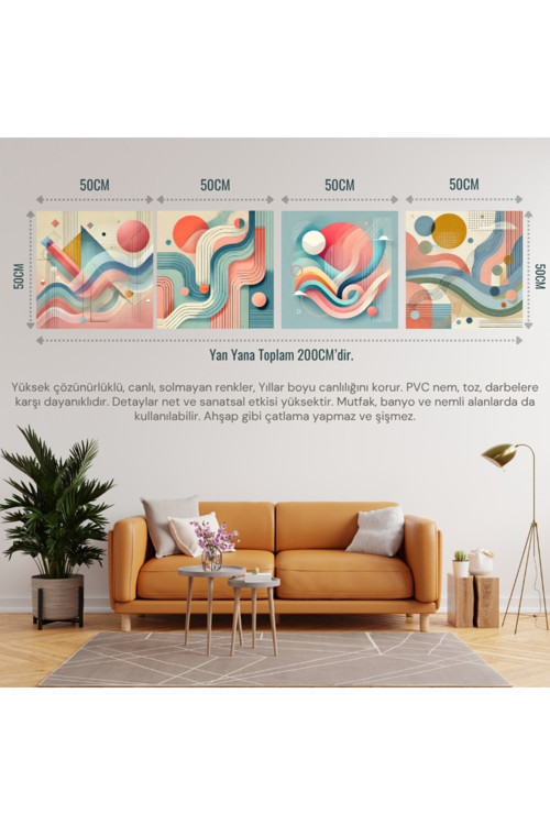 İskandinav Soyut Tablo Set Çerçevesiz 50X50Cm 4'Lü Set 011