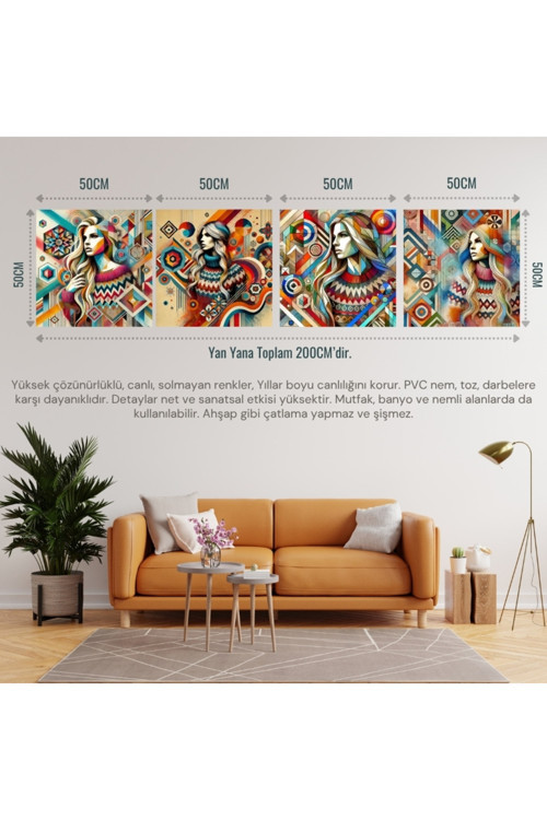 İskandinav Soyut Tablo Set Çerçevesiz 50X50Cm 4'Lü Set 017