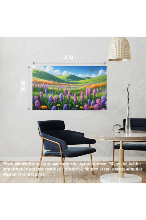 Kelebekler Yabani Çiçekler İçinde Bahar Havası 02 Çerçevesiz 50X30 Cm Pvc Tablo