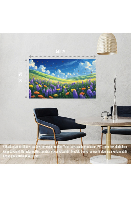 Kelebekler Yabani Çiçekler İçinde Bahar Havası 06 Çerçevesiz 50X30 Cm Pvc Tablo