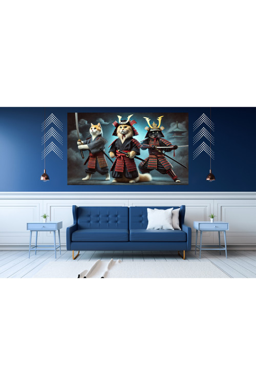 Ti-Play Buhıdo Three Cat 60X90Cm Modern Samuray Pvc Çerçevesiz Tablo
