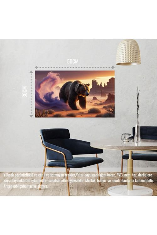 Çölde Sisin İçinden Çıkan Ayı Mistik Atmosfer 08 Çerçevesiz 50X30 Cm Pvc Tablo