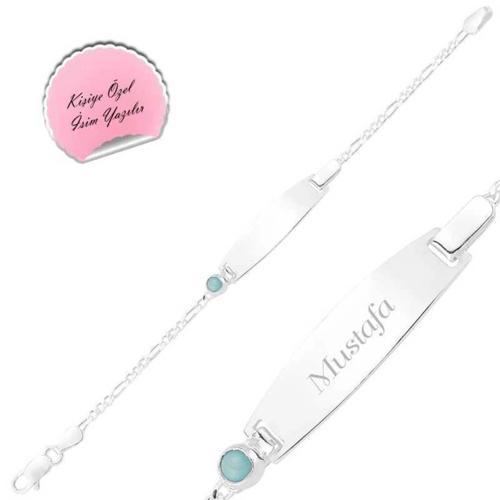 Gümüş Mavi Boncuklu Plaka Çocuk Bileklik