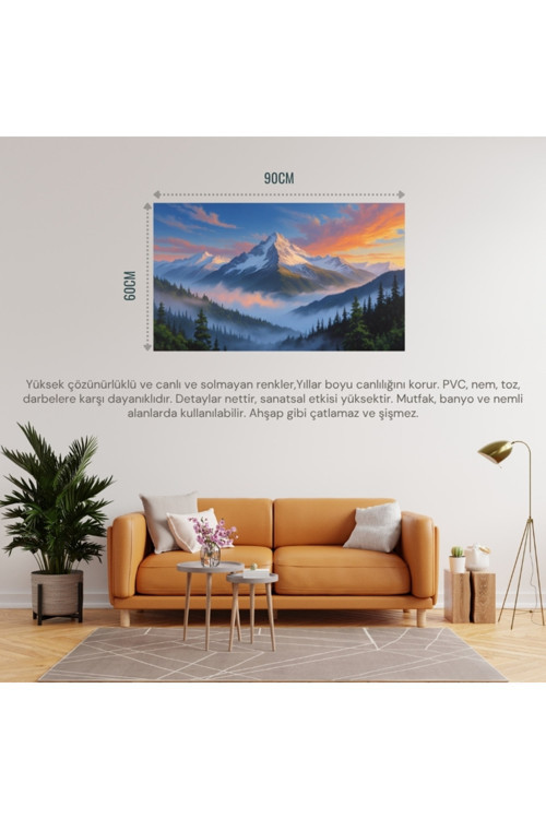 Doğa Ve Manzara Yatay Gün Doğumunda Görkemli Dağ Manzarası 04 Çerçevesiz 90X60Cm Pvc Tablo