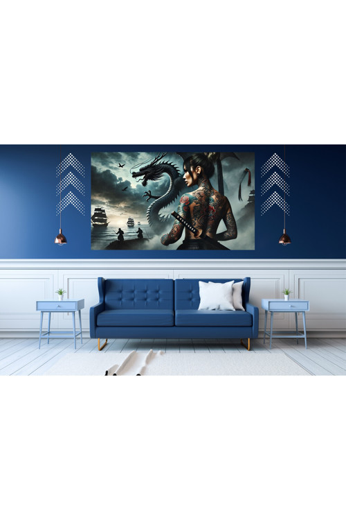 Ti-Play Ejderha Ve Dövmeli Kadın 60X90Cm Modern Samuray Pvc Çerçevesiz Tablo