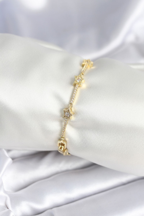 Pirinç Gold Renk Halley Yıldız Model Kadın Bileklik NSB092