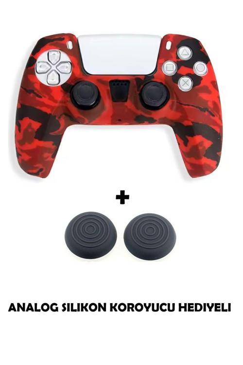 PS5 Dualsense Uyumlu Kamuflaj Desenli Koruyucu Silikon Kılıf + Analog silikon Koruyucu
