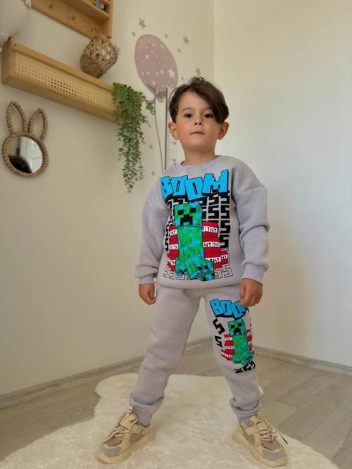 ERKEK ÇOCUK CRAF MODELLİ 3 İPLİK ŞARDONLU EŞOFMAN TAKIMI