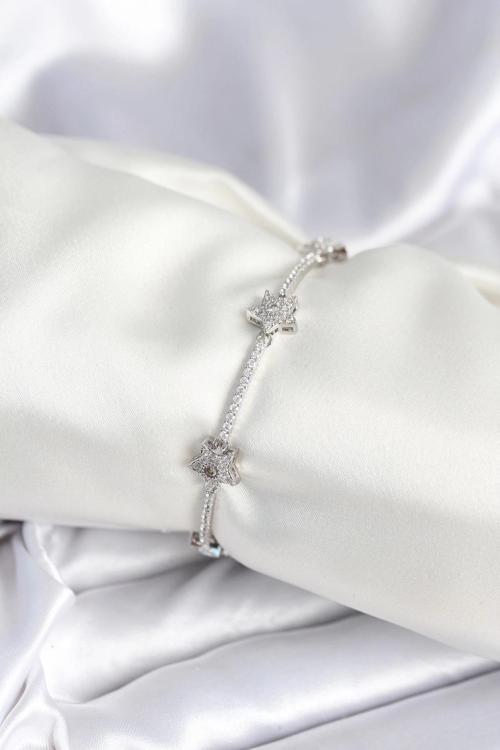 Pirinç Gümüş Renk Yıldız Model Kadın Bileklik