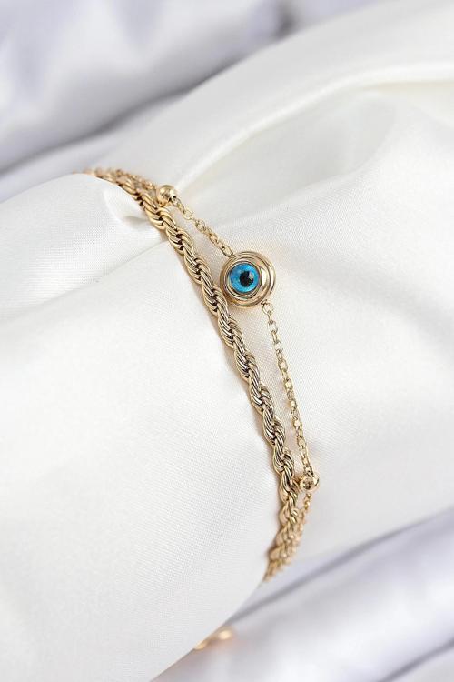 316L Çelik Nazar Boncuk Model Burgu Zincir Gold Renk Kadın Bileklik