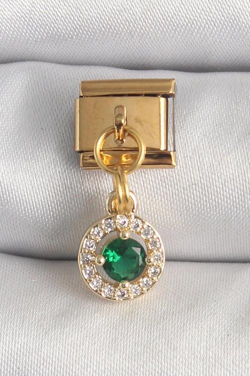 316L Çelik Gold Renk Sallantı Yeşil Zirkon Taşlı Nomination Charm