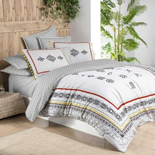 Oghuz Fancy Poplin Çift Kişilik Gri Nevresim Takımı