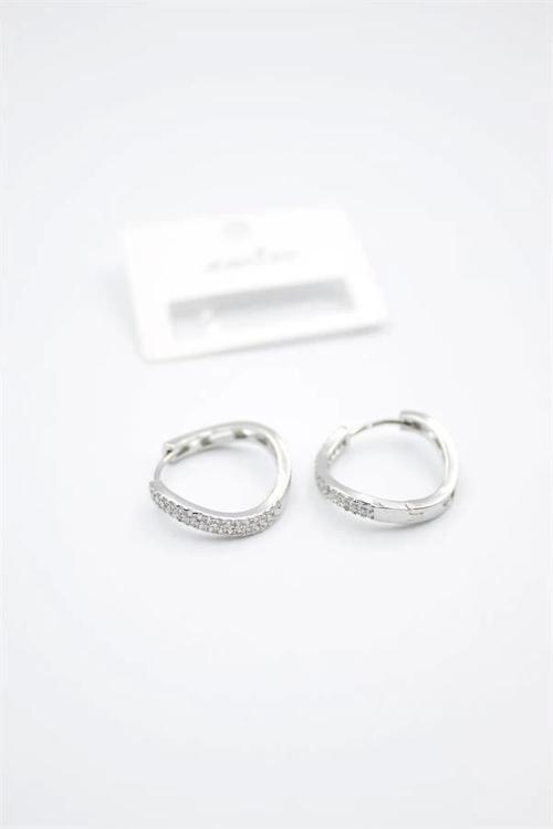 Taşlı Halka Küpe - Gümüş