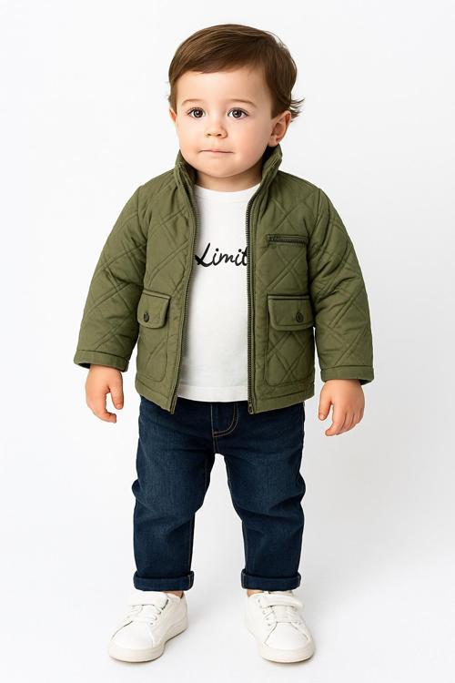 Erkek Çocuk 3 Parça Şişme Montlu Jean Pantolon ve Baskılı Tişört Takım 3617Y