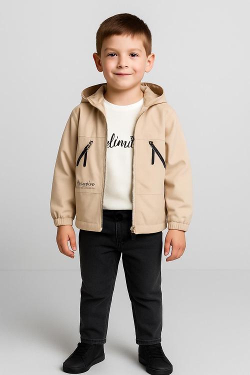 Erkek Çocuk 3 Parça Kapüşonlu Montlu Kot Pantolon ve Baskılı Tişört Takım 3511K