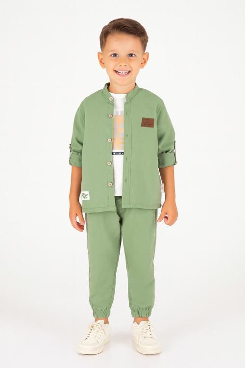 Erkek Çocuk 3’lü Takım Müslin  Alt Üst Takım 8322 Yeşil