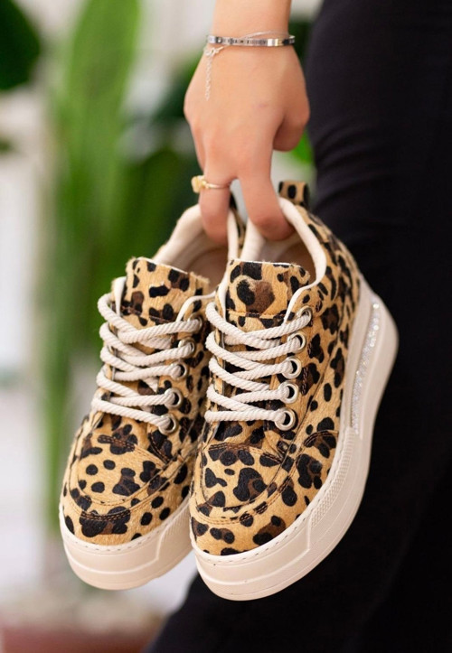 Leopar Süet Bağcıklı Spor Ayakkabı
