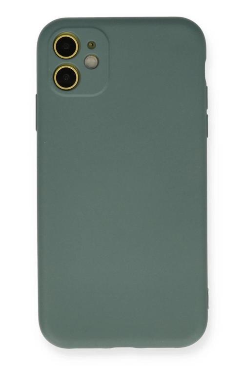 iPhone 11 Kılıf Nano içi Kadife Silikon - Koyu Yeşil-(5796)