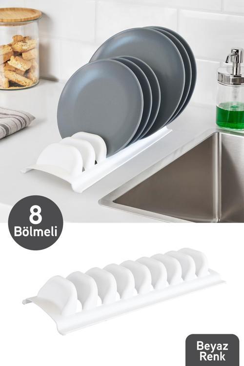 Bulaşıklık 8 li Tezgah Üstü Tabak Kurutmalık Beyaz