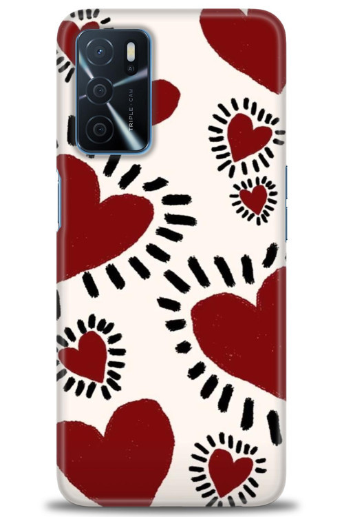 Oppo A16 Kılıf HD Baskılı Kılıf - Çizgili Kalp