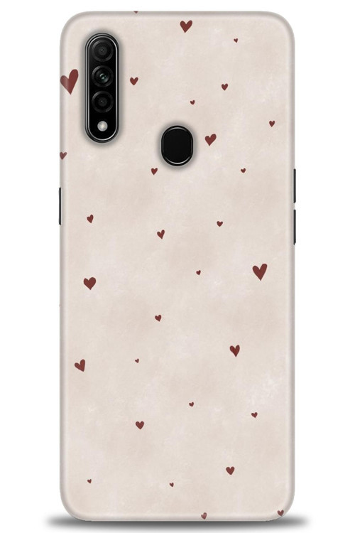 Oppo A31 Kılıf HD Baskılı Kılıf - Kahve Kalpler