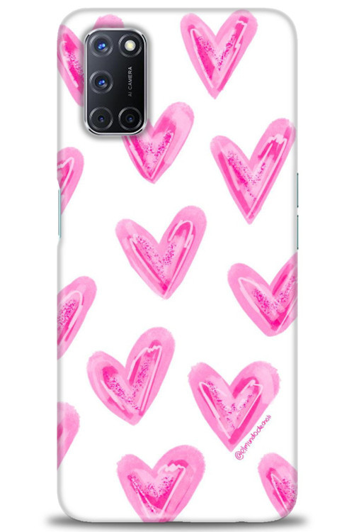 Oppo A52 Kılıf HD Baskılı Kılıf - Pembe Kalpler