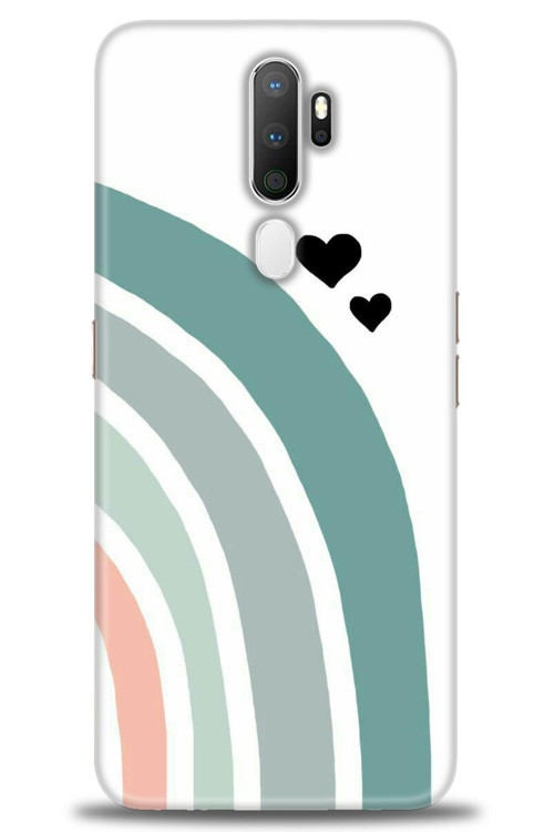 Oppo A5 2020 Kılıf HD Baskılı Kılıf - Gökkuşağı ve Kalpler
