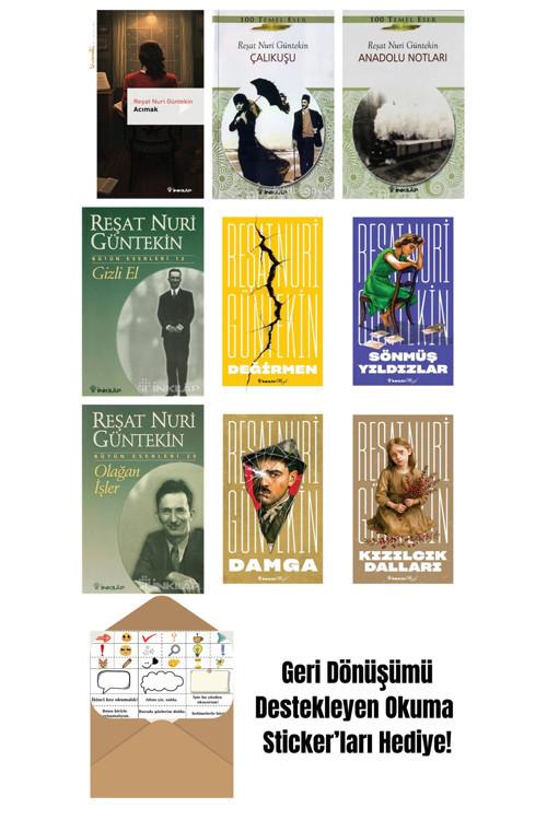 İnkılap Kitabevi Yayınevi Reşat Nuri Güntekin 9 Kitap Seti + Okuma Sticker'Ları