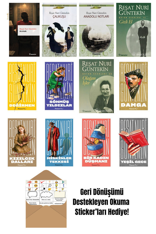 İnkılap Kitabevi Yayınevi Reşat Nuri Güntekin 12 Kitap Seti + Okuma Sticker'Ları