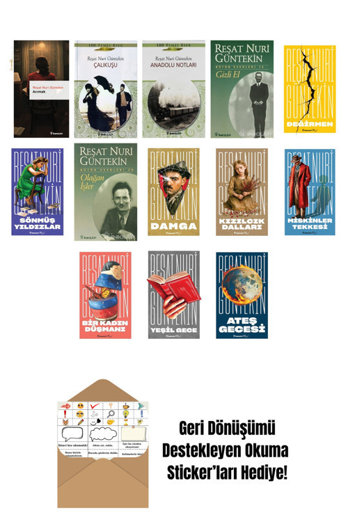İnkılap Kitabevi Yayınevi Reşat Nuri Güntekin 13 Kitap Seti + Okuma Sticker'Ları