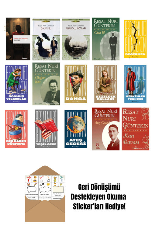 İnkılap Kitabevi Yayınevi Reşat Nuri Güntekin 15 Kitap Seti + Okuma Sticker'Ları