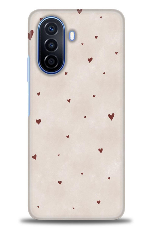 Huawei Nova Y70 Kılıf HD Baskılı Kılıf - Kahve Kalpler
