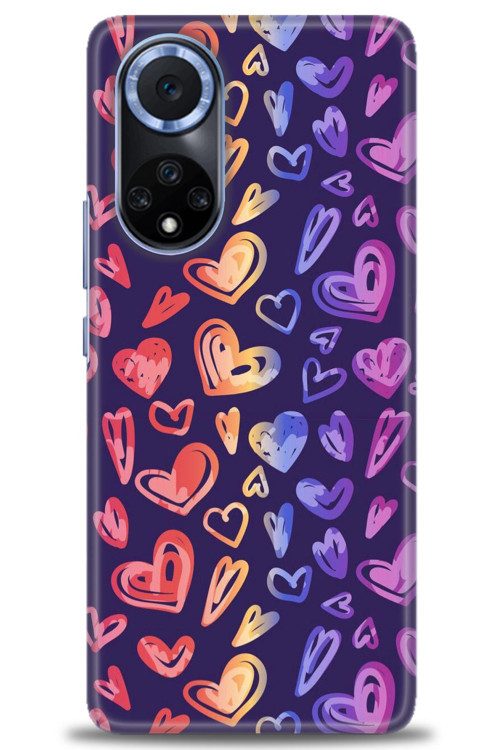 Huawei Nova 9 Kılıf HD Baskılı Kılıf - Renkli Kalpler