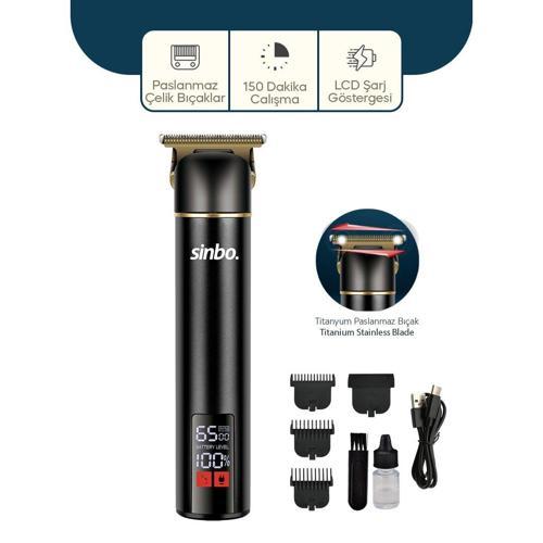 USB ŞARJLI - LCD GÖSTERGELİ SAÇ - SAKAL KESME TRAŞ MAKİNESİ ALÜMİNYUM ALAŞIMLI GÖVDE SHC-1907 (4490)