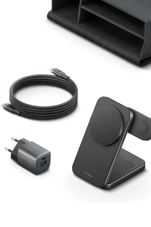 Energea Essential Kit GaN 35W Adaptör 3in1 Kablosuz Şarj Standı ve 100W Type-C to Type-C Kablolu Set 4